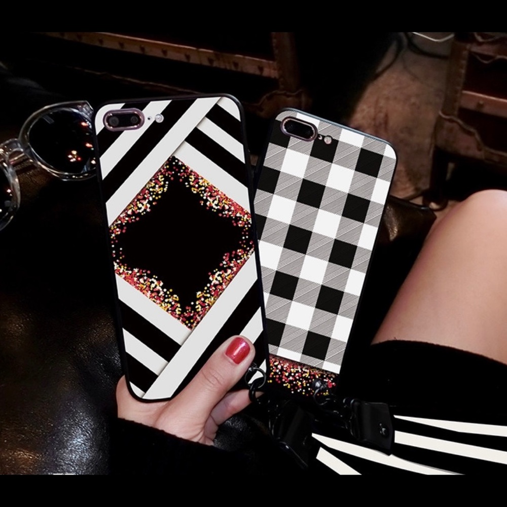 iPhone 10 XS X Slim Case Black White Gold Sparkle